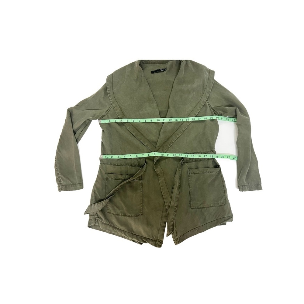 Max Jeans Long Sleeve Olive Green Drape Drawstring Belt Trench Coat Women size M - Picture 6 of 10